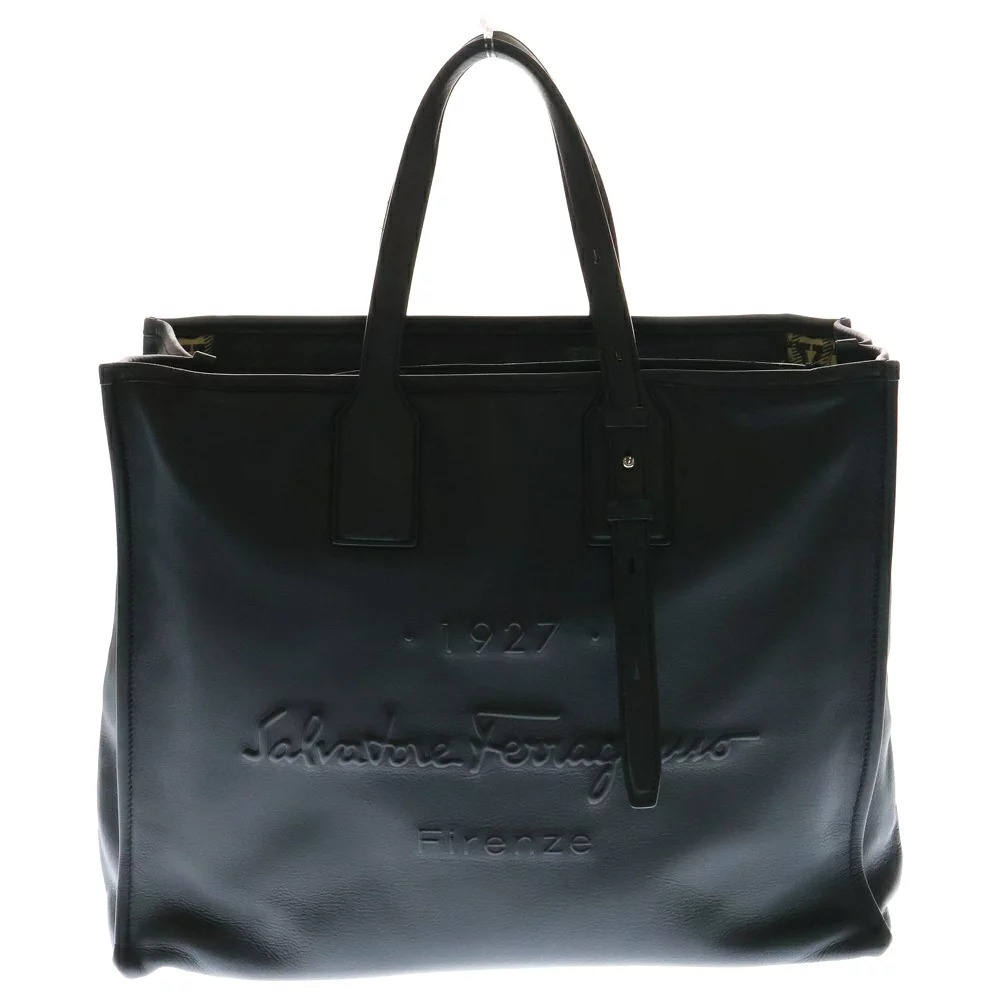Salvatore Ferragamo Tote Handbag Leather Logo Black Bag - Picture 2 of 6